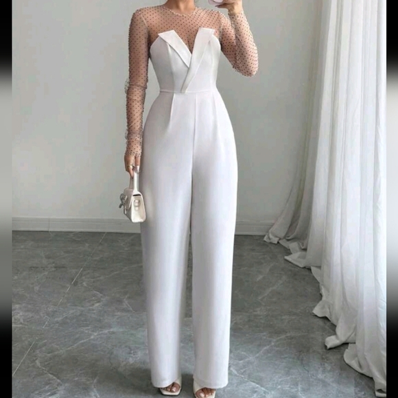 Spring/Summer Elegant Mesh Patchwork Jumpsuit - Picture 4 of 4